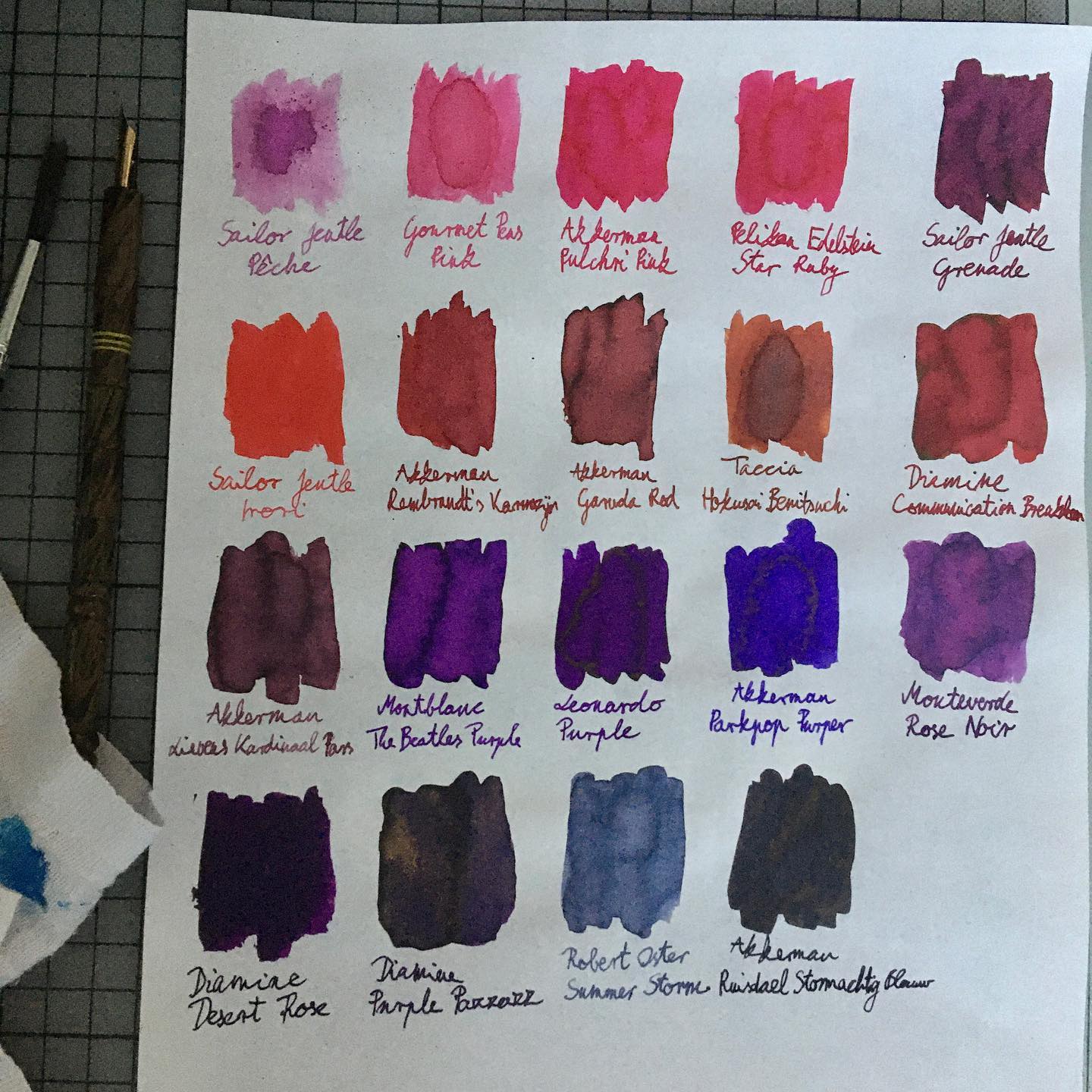 Pink, red and purple samples