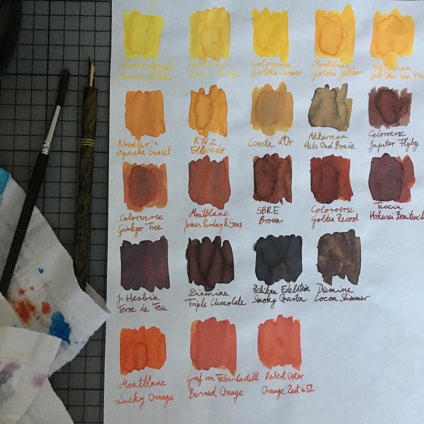 Yellow, brown and orange samples