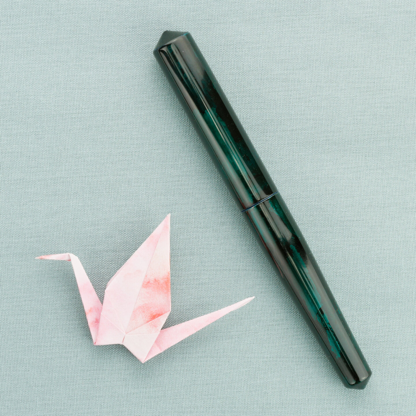 Tamenuri Studio Blue in Green with origami crane