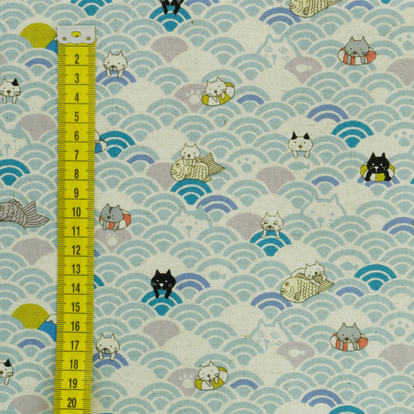 Kawaii Neko Seigaiha light blue