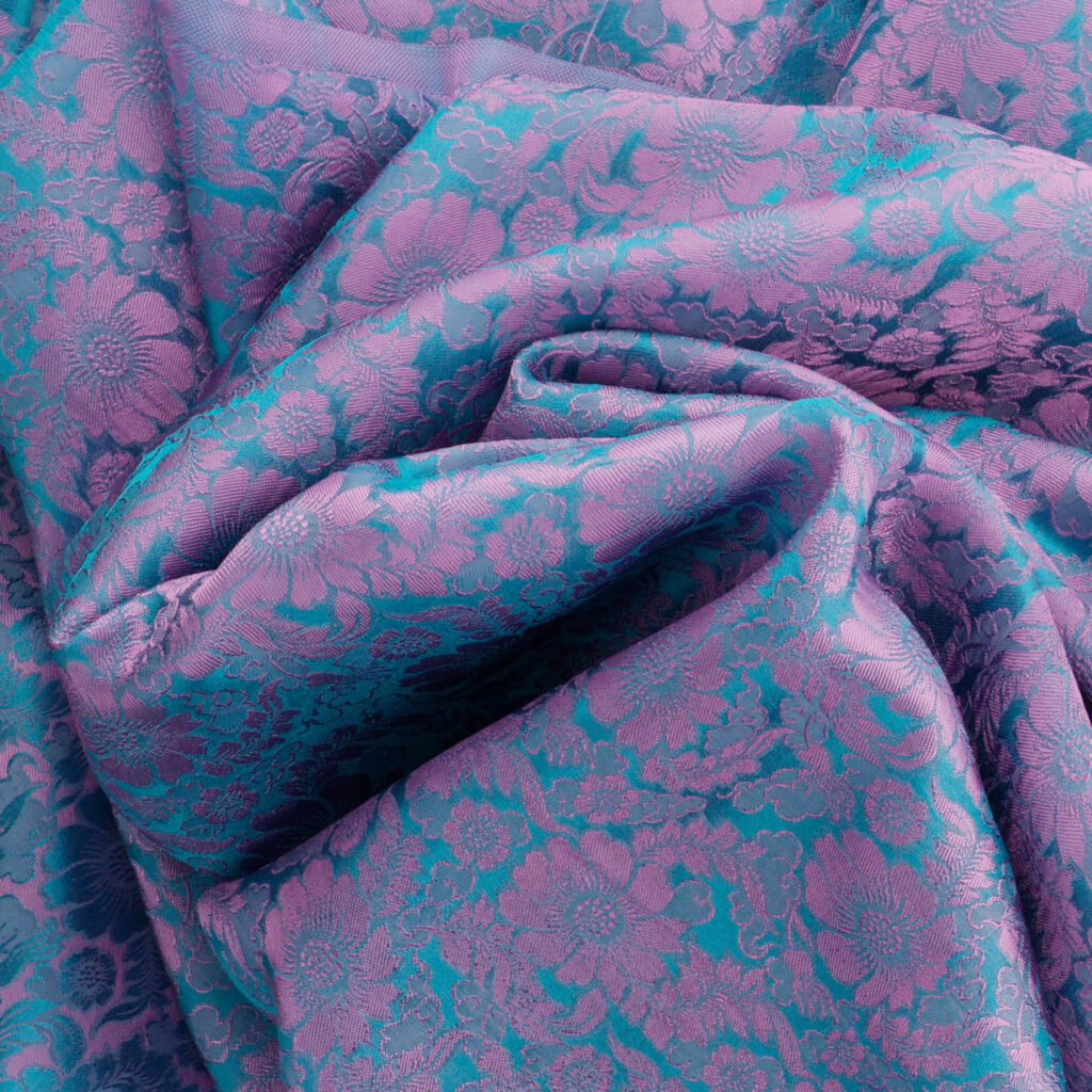 flower patterned cosmos blue brocade fabric